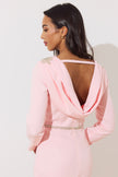 ASTERIA EMBELLISHED SHOULDER COWL BACK MIDI - PALE PINK