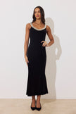 VICTOIRE PEARL FISHTAIL MIDI DRESS - BLACK VELVET