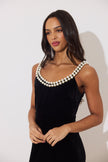VICTOIRE PEARL FISHTAIL MIDI DRESS - BLACK VELVET