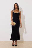 VICTOIRE PEARL FISHTAIL MIDI DRESS - BLACK VELVET