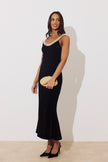 VICTOIRE PEARL FISHTAIL MIDI DRESS - BLACK VELVET