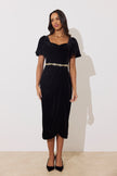 SOLANA EMBELLISHED WAIST TULIP SKIRT MIDI - BLACK VELVET