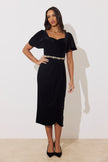 SOLANA EMBELLISHED WAIST TULIP SKIRT MIDI - BLACK VELVET
