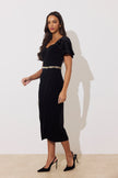 SOLANA EMBELLISHED WAIST TULIP SKIRT MIDI - BLACK VELVET