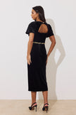 SOLANA EMBELLISHED WAIST TULIP SKIRT MIDI - BLACK VELVET