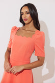LIVIA SCALLOP SKATER DRESS - CORAL