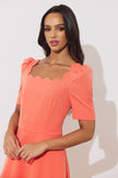 LIVIA SCALLOP SKATER DRESS - CORAL