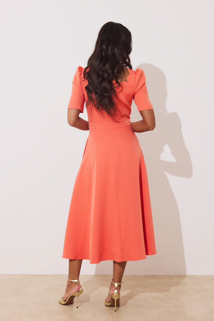LIVIA SCALLOP SKATER DRESS - CORAL