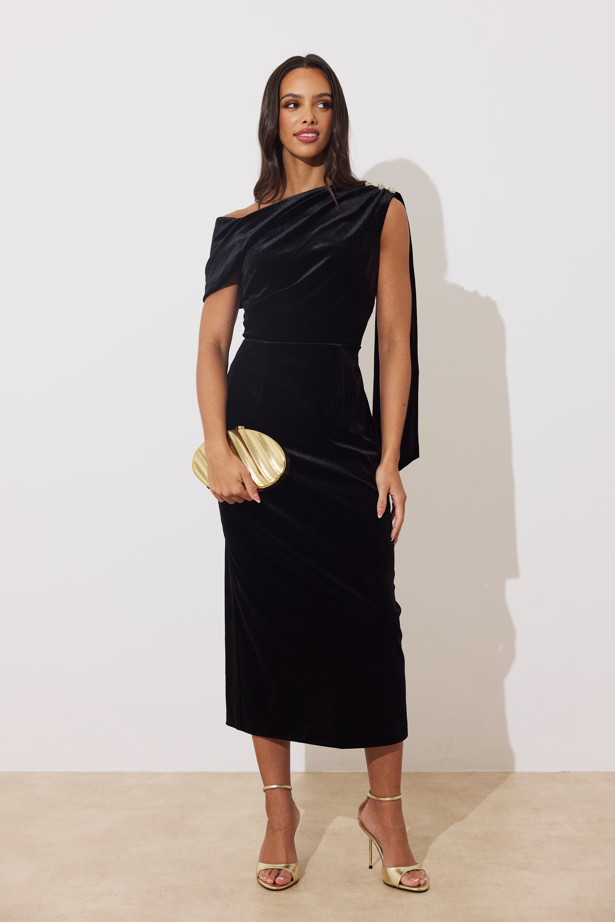 ELENI DRAPE MIDI - BLACK VELVET