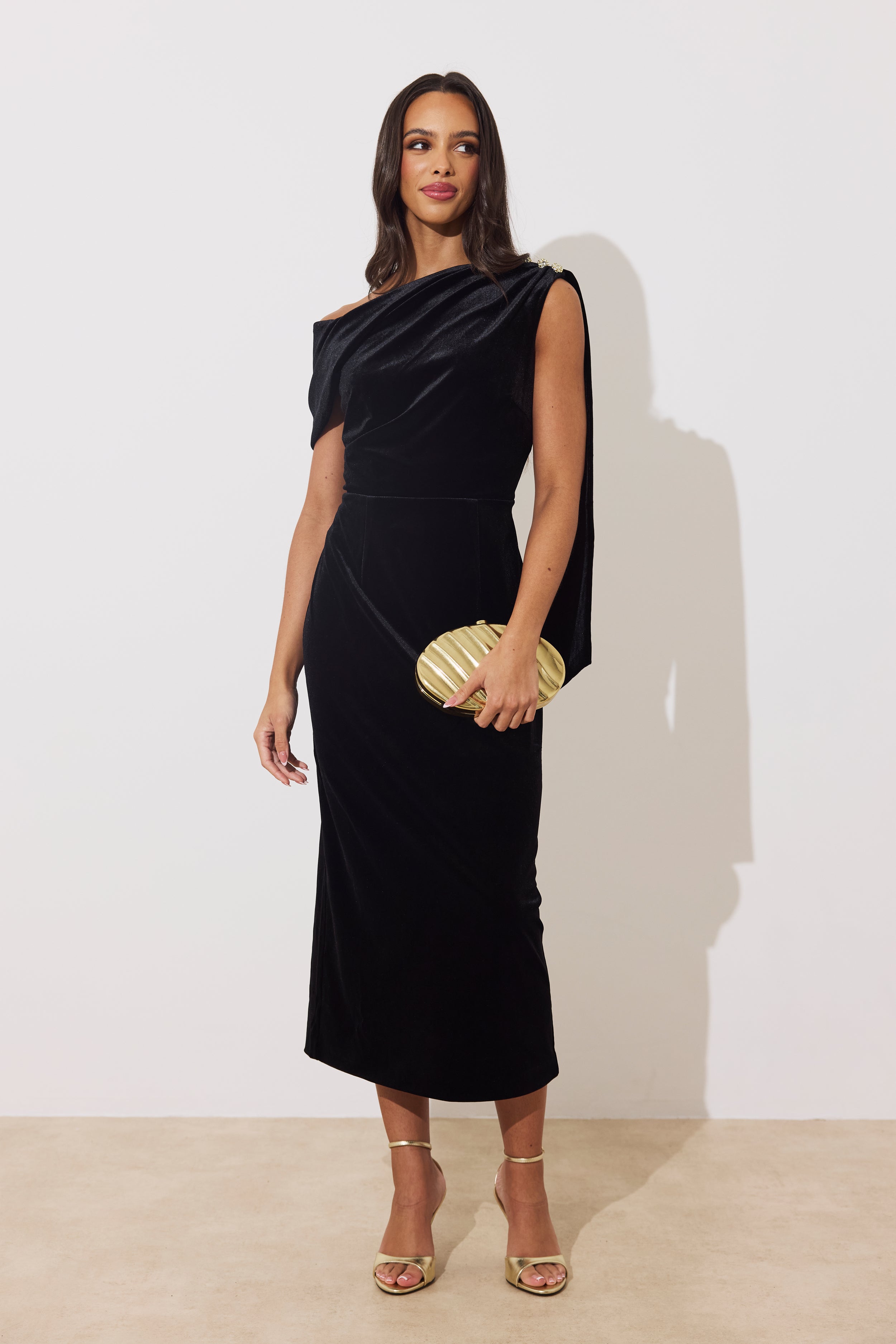 ELENI DRAPE MIDI - BLACK VELVET