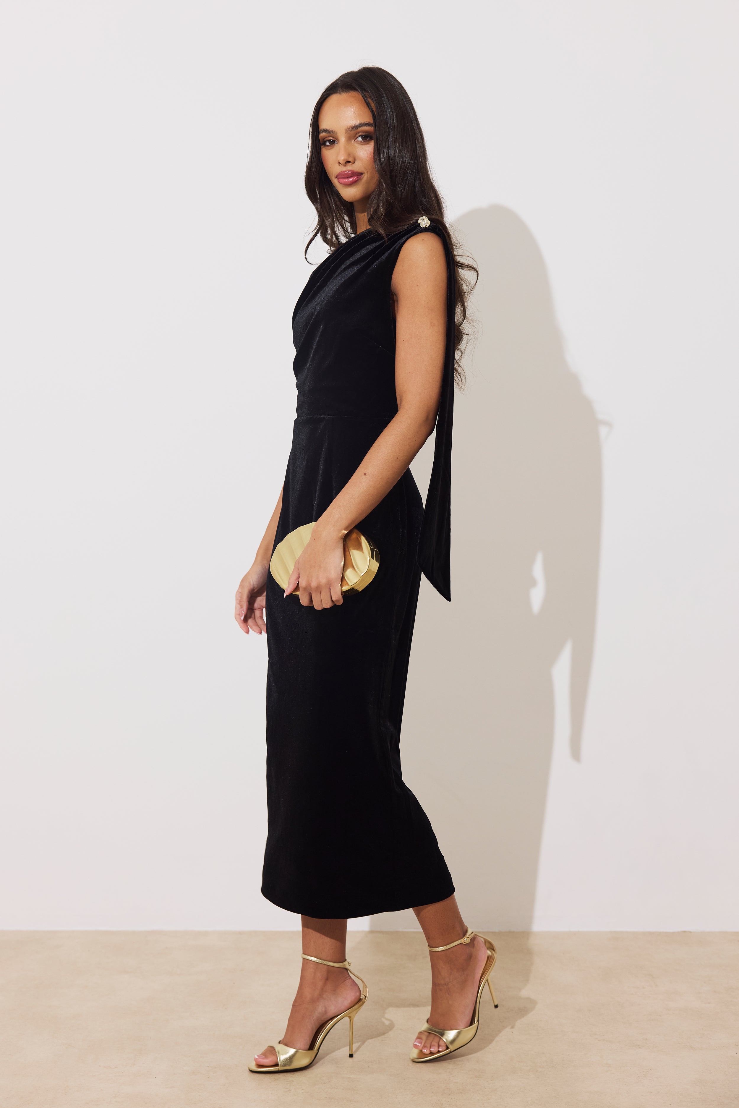 ELENI DRAPE MIDI - BLACK VELVET