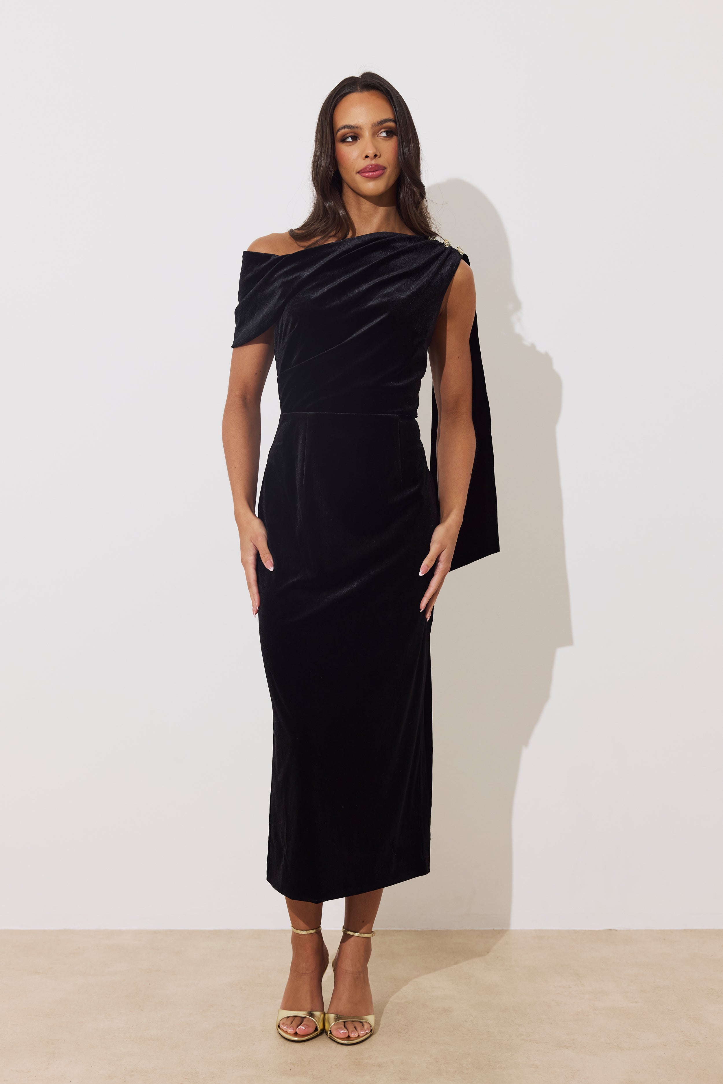 ELENI DRAPE MIDI - BLACK VELVET