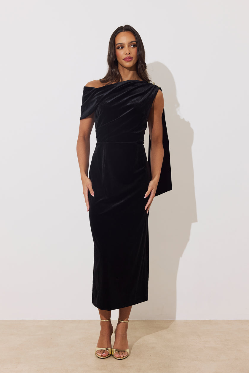 ELENI DRAPE MIDI - BLACK VELVET