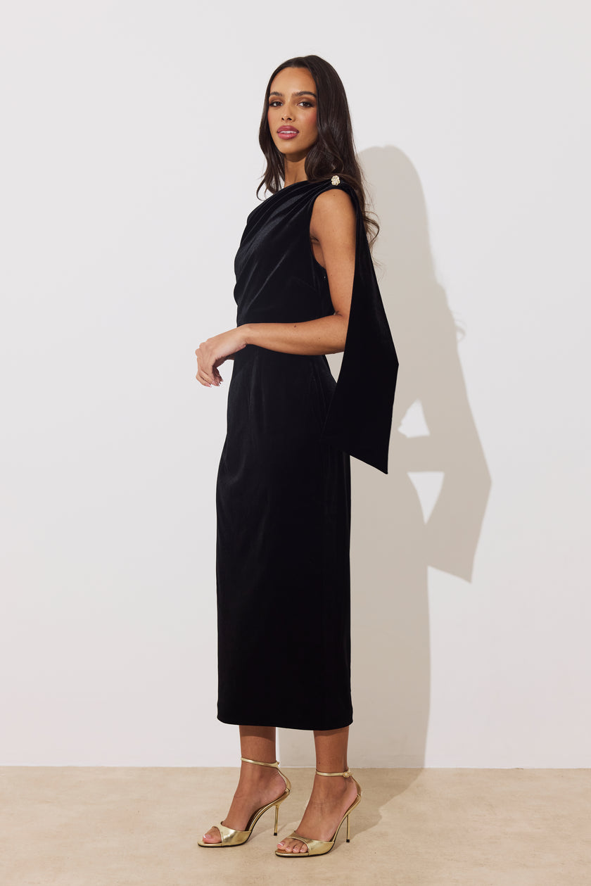 ELENI DRAPE MIDI - BLACK VELVET