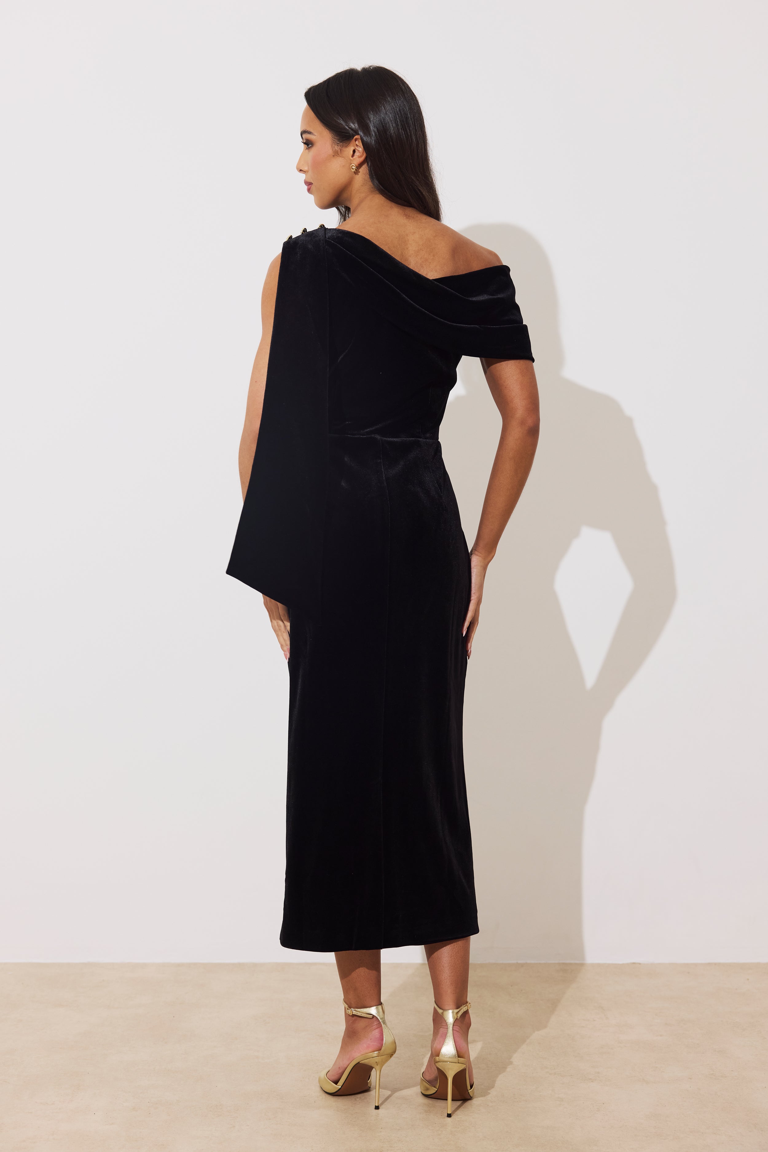 ELENI DRAPE MIDI - BLACK VELVET