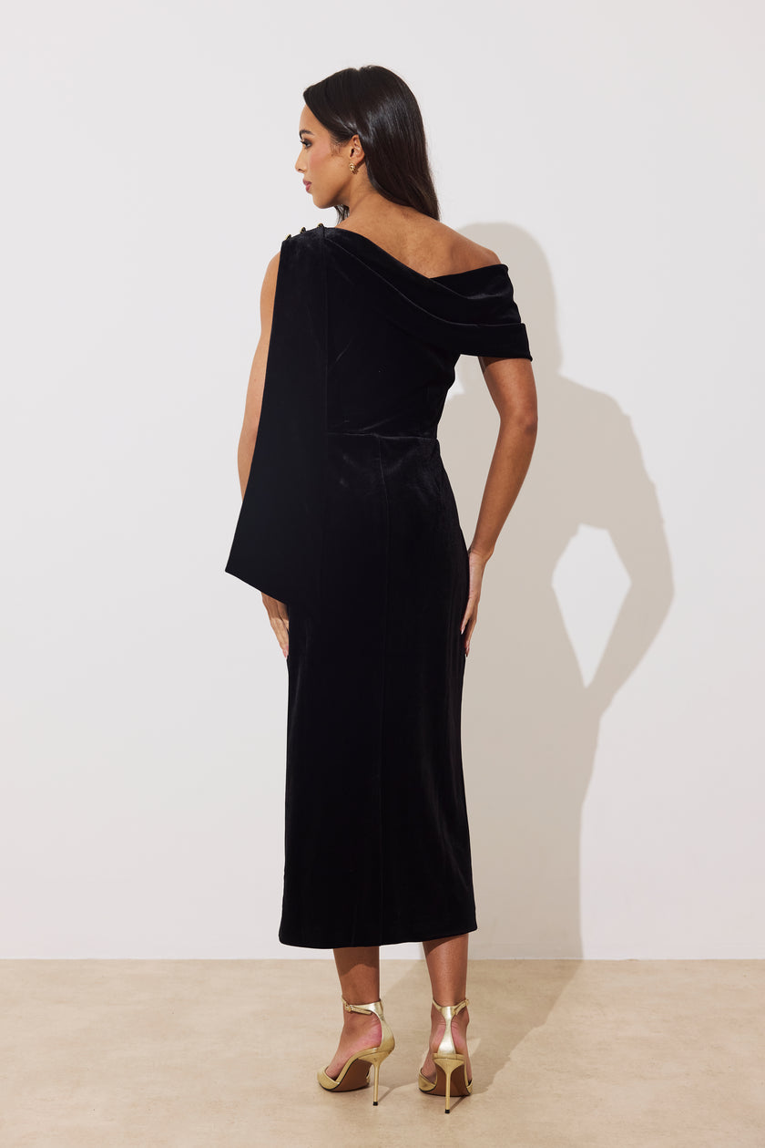 ELENI DRAPE MIDI - BLACK VELVET