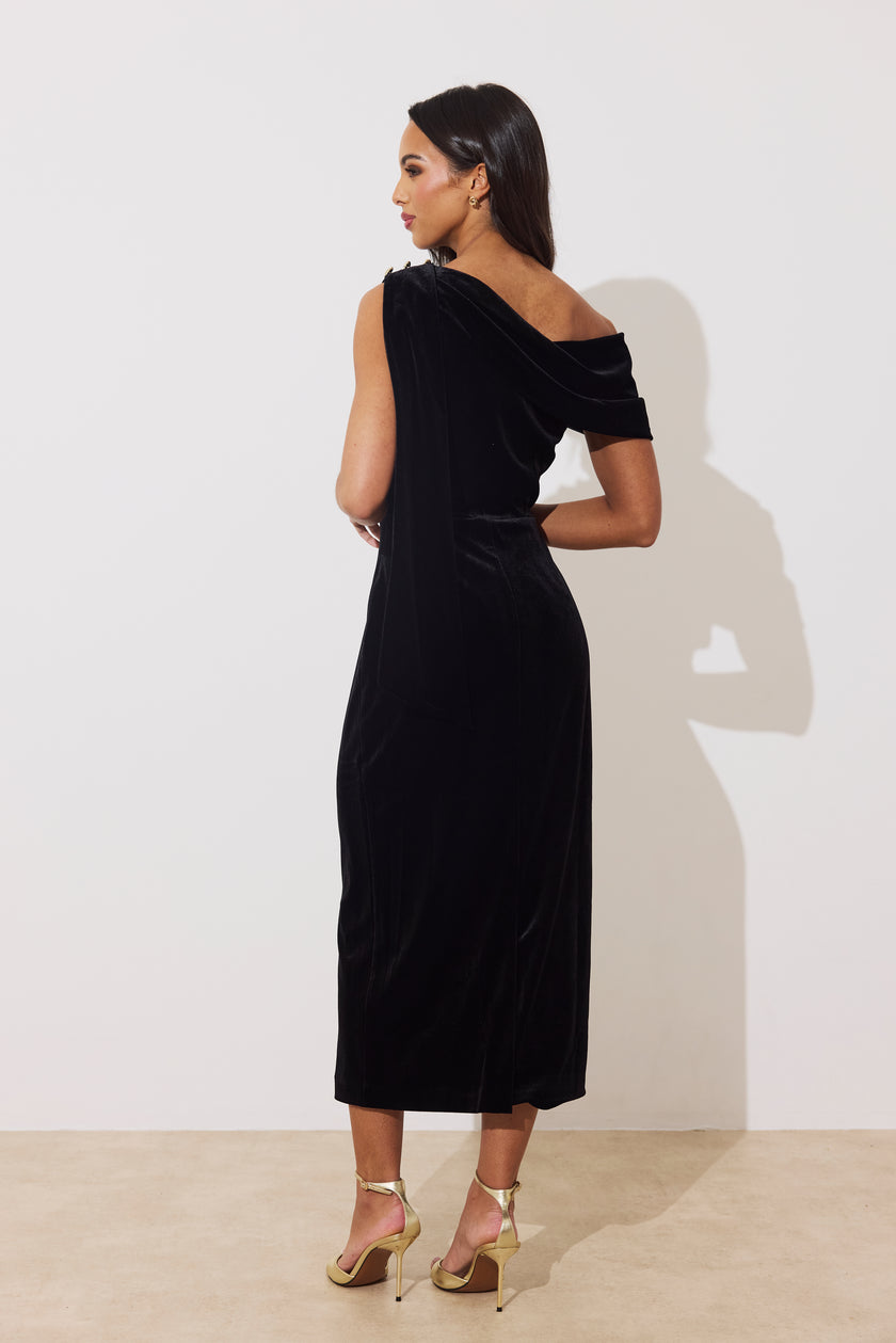 ELENI DRAPE MIDI - BLACK VELVET