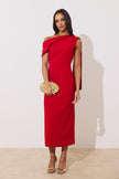 ELENI DRAPE MIDI DRESS - RED