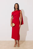 ELENI DRAPE MIDI DRESS - RED