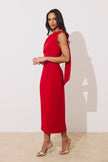 ELENI DRAPE MIDI DRESS - RED