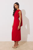 ELENI DRAPE MIDI DRESS - RED