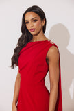 ELENI DRAPE MIDI DRESS - RED