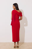 ELENI DRAPE MIDI DRESS - RED