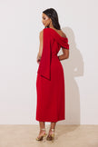 ELENI DRAPE MIDI DRESS - RED