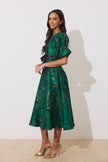 CALLIE METALLIC BOW FULL SKIRT MIDI DRESS - EMERALD GREEN