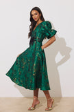 CALLIE METALLIC BOW FULL SKIRT MIDI DRESS - EMERALD GREEN