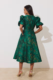CALLIE METALLIC BOW FULL SKIRT MIDI DRESS - EMERALD GREEN
