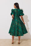 CALLIE METALLIC BOW FULL SKIRT MIDI DRESS - EMERALD GREEN