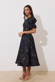 CALLIE METALLIC FULL SKIRT MIDI DRESS - MIDNIGHT BLUE GOLD
