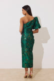 DIANA 1 SHOULDER RUCHE MIDI DRESS - EMERALD METALLIC