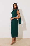 ELENI DRAPE MIDI DRESS - FOREST GREEN