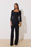 ADELINE SCALLOP EDGE WIDE LEG JUMPSUIT - BLACK