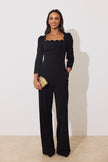 ADELINE SCALLOP EDGE WIDE LEG JUMPSUIT - BLACK