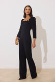 ADELINE SCALLOP EDGE WIDE LEG JUMPSUIT - BLACK