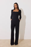 ADELINE SCALLOP EDGE WIDE LEG JUMPSUIT - BLACK