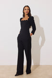 ADELINE SCALLOP EDGE WIDE LEG JUMPSUIT - BLACK