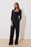 ADELINE SCALLOP EDGE WIDE LEG JUMPSUIT - BLACK