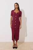 HARRIET TWEED BELTED MIDI DRESS - OXBLOOD SPARKLE