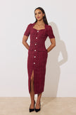 HARRIET TWEED BELTED MIDI DRESS - OXBLOOD SPARKLE