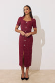 HARRIET TWEED BELTED MIDI DRESS - OXBLOOD SPARKLE