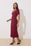 HARRIET TWEED BELTED MIDI DRESS - OXBLOOD SPARKLE