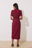 HARRIET TWEED BELTED MIDI DRESS - OXBLOOD SPARKLE