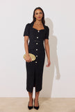 HARRIET TWEED BELTED MIDI DRESS - BLACK SPARKLE