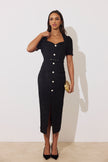 HARRIET TWEED BELTED MIDI DRESS - BLACK SPARKLE