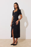 HARRIET TWEED BELTED MIDI DRESS - BLACK SPARKLE