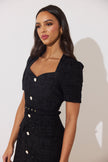 HARRIET TWEED BELTED MIDI DRESS - BLACK SPARKLE